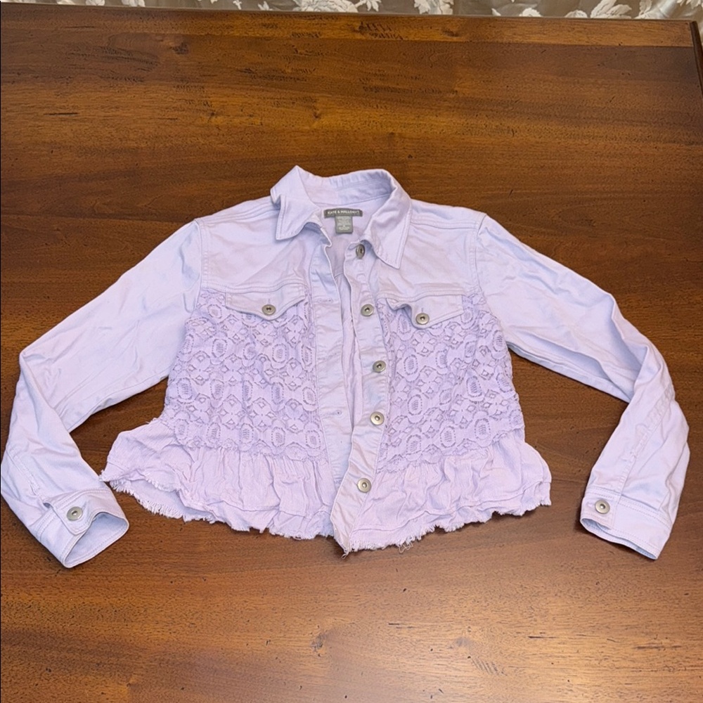 Kate & Mallory Light Lavender Lace Cropped Jean Jacket